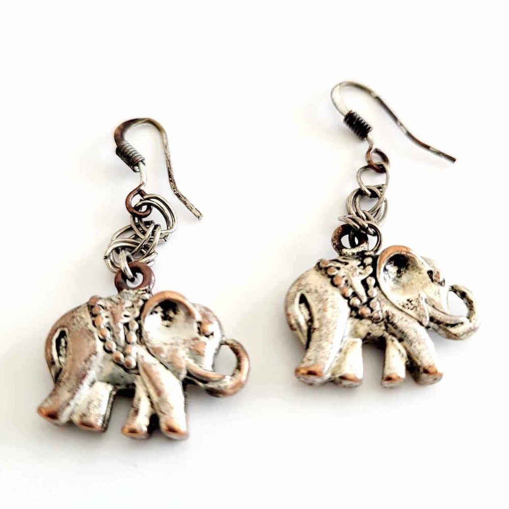 Vintage Boho Silver-Plated Drop Dangle Elephant Charm Earrings